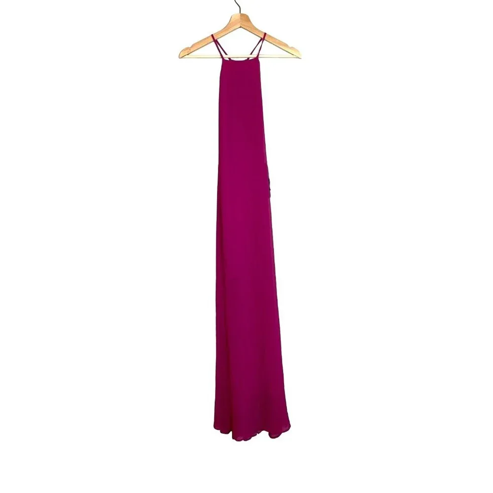 Show Me Your MuMu Bronte Maxi Dress Size XS Fuchsia Pop Pink Side Slits Chiffon - Picture 7 of 11